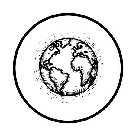 Stylized earth illustration showcases the continents within a circle, offering a minimalistic depiction of our planet and its global geography.のイラスト素材