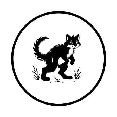 A charming black and white illustration of a cartoon cat in a playful pose. The simple yet artistic design is perfect for various creative projects.のイラスト素材