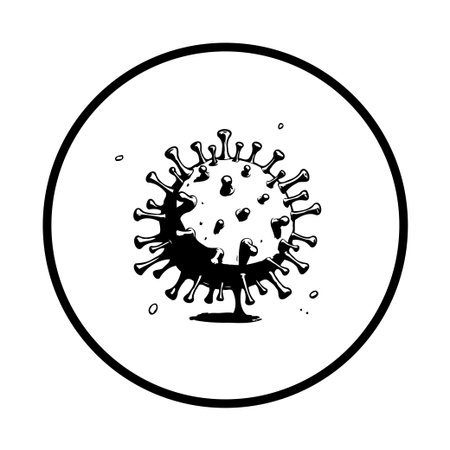 A detailed black and white illustration showcases a coronavirus icon, perfect for medical and healthcare awareness, infographic material, and educational resources.のイラスト素材