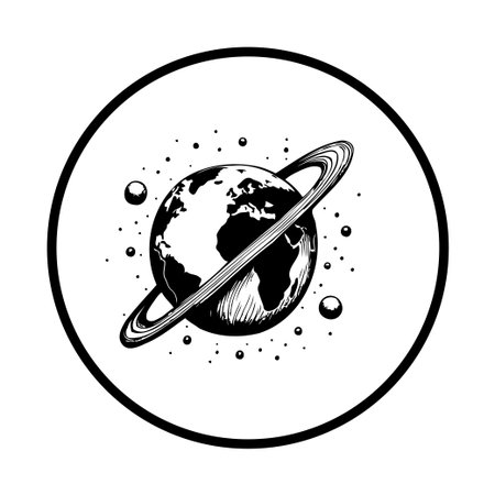 A captivating vector illustration showcasing Planet Earth adorned with prominent rings, offering a unique, artistic view of our world within the vastness of space. Symbolizing exploration and discovery.のイラスト素材