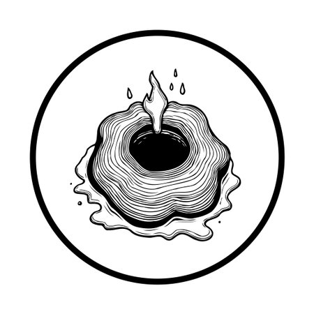 Stylized vector illustration of a candle with a burning flame inside a circle. Symbolizing remembrance, hope, and spiritual concepts.のイラスト素材