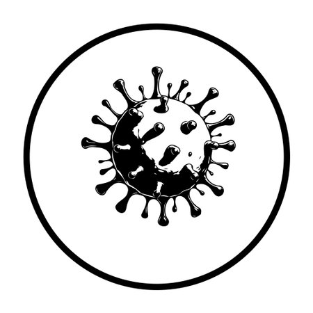Monochrome vector illustration of a coronavirus molecule. Ideal for medical, scientific, or health-related projects, symbolizing the pandemic and ongoing research efforts.のイラスト素材