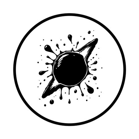A minimalist black and white vector illustration showcasing an abstract ink splatter design within a circle, ideal for creative projects.のイラスト素材