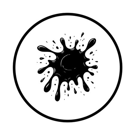 A striking black splash, dynamically positioned within a circular frame, creates a sense of movement and artistic expression. This minimalist design element adds a creative and contemporary touch.のイラスト素材