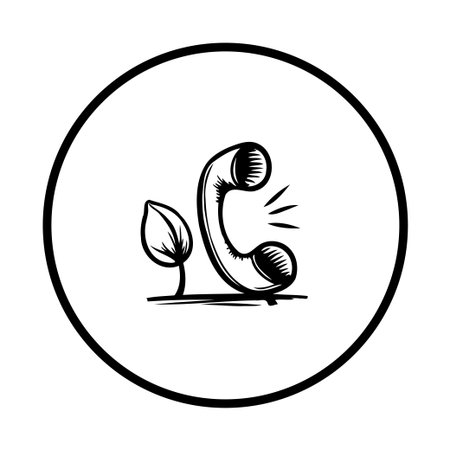 This image presents a symbolic representation of environmental communication with a telephone and leaf combination. It highlights eco-friendly, sustainable practices and promotes green solutions in business. Simple graphic design and natural color.のイラスト素材