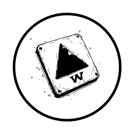 A stylized artistic design featuring a black triangle inside a square with the letter W, encapsulated within a black and white circle, showcasing an elegant monochrome composition.のイラスト素材