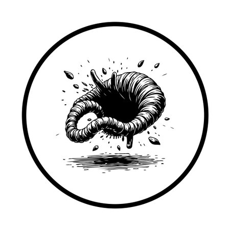 A stylized black and white illustration depicts a vortex with fluid lines and dynamic motion, ideal for modern designs.のイラスト素材
