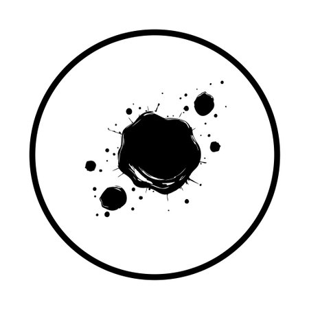A black ink blot inside a circle against a white background, perfect for artistic projects or adding an abstract touch.のイラスト素材