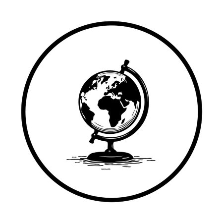 This black and white vector illustration features a globe, perfect for educational and travel-related materials. The simple design makes it versatile for various applications.のイラスト素材