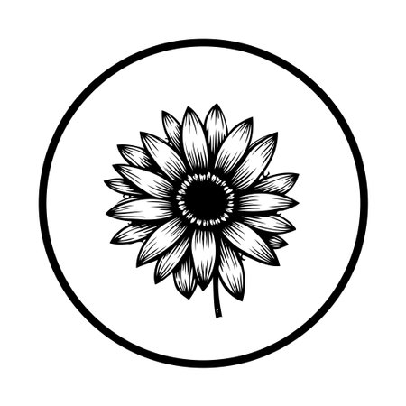 Elegant black and white sunflower illustration, perfect for adding a touch of nature to your design projects. This vector design is minimalist and stylish.のイラスト素材