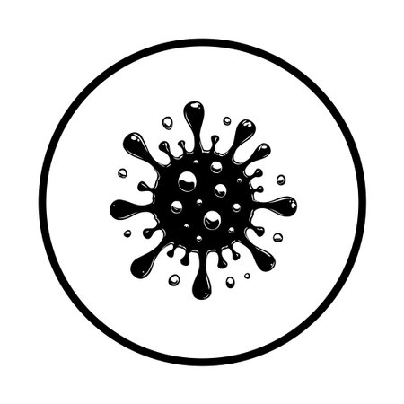 A black and white illustration showcases a viral pathogen, representing disease transmission and the global health implications of infectious outbreaks and pandemics.のイラスト素材