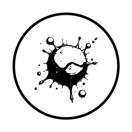 Abstract black and white drawing of ink splattered, creating a dynamic and artistic design. This minimalist artwork features a circular composition for a modern and creative visual.のイラスト素材