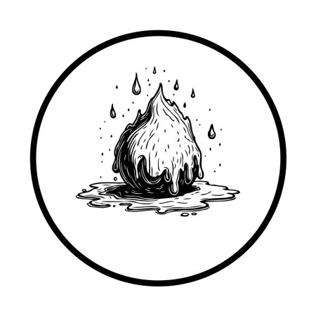 The illustration depicts a melting ice structure with water droplets, symbolizing the environmental impact of climate change and global warmingのイラスト素材