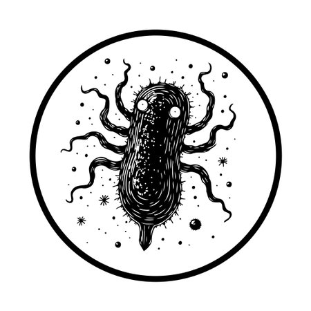 An artistic vector illustration of a germ with tentacles, creating a whimsical yet somewhat spooky representation of microscopic life and its potential impact on health.のイラスト素材
