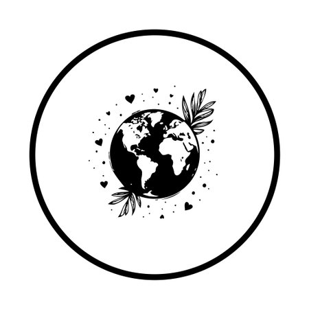 A minimalist illustration featuring a globe encircled by hearts and leaves, symbolizing the love and care for our planet and the importance of environmental conservation.のイラスト素材