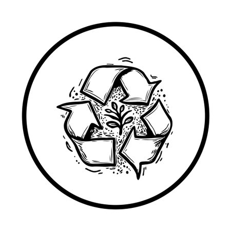 A hand-drawn recycling symbol with a plant inside, illustrating the eco-friendly practices for sustainability and environmental awareness. Promotes ecological responsibility and conservation of resources.のイラスト素材