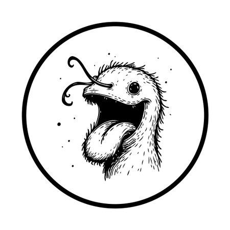 A cartoon illustration of a funny monster sticking its tongue out in a black and white graphic novel style, suitable for children's books.のイラスト素材
