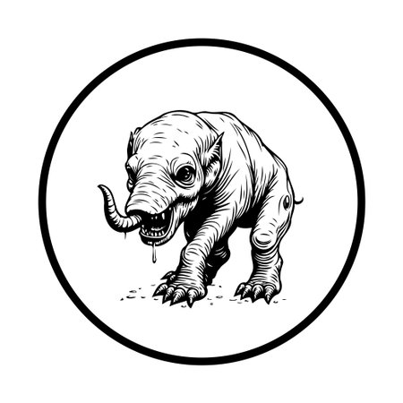This black and white illustration presents a bizarre fantasy creature, a unique hybrid animal with an eerie and intriguing design. Perfect for art enthusiasts seeking unusual and imaginative artwork.のイラスト素材