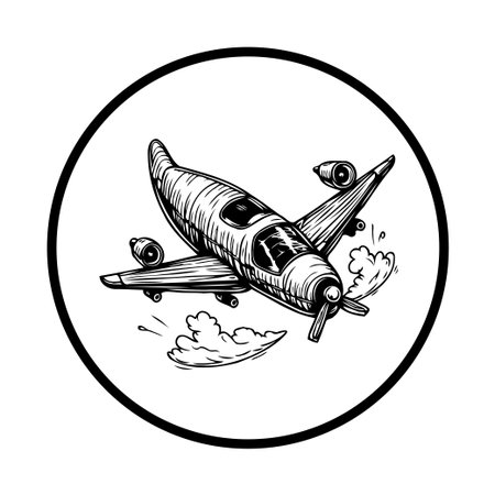 A fun and surreal illustration of an airplane with skateboard wheels, merging aviation with skateboarding, creating a whimsical design concept.のイラスト素材