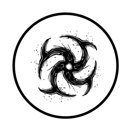 An artistic illustration features a vortex design swirling within a circular frame, evoking energy and a sense of motion. The black and white aesthetic lends a modern, abstract, and geometric appeal.のイラスト素材
