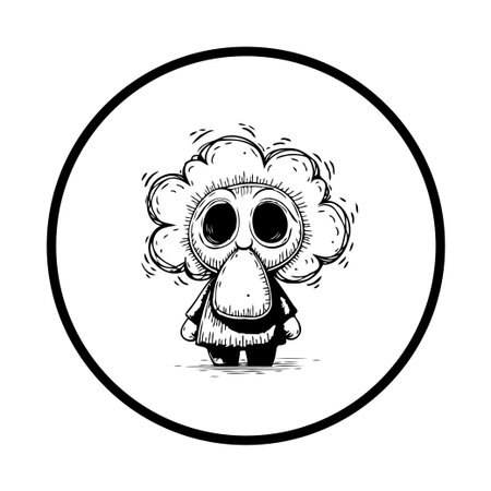 A whimsical black and white cartoon character with big eyes and a funny nose, perfect for designs needing playful illustration.のイラスト素材