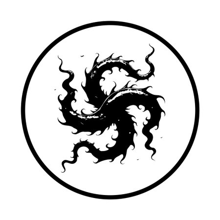 A vector illustration presents an intricate, abstract, and organic design encased within a circular frame. Perfect for various artistic or creative endeavors, it showcases a unique and mystical aesthetic.のイラスト素材