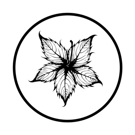 This is a sleek, minimalist botanical illustration featuring a stylized leaf design encased within a clean circular frame. Ideal for designs emphasizing nature, elegance, and simplicity.のイラスト素材