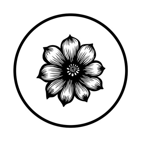 A beautiful black and white floral illustration featuring an elegant blossom. Perfect for adding a touch of nature and sophistication to your design projects.のイラスト素材