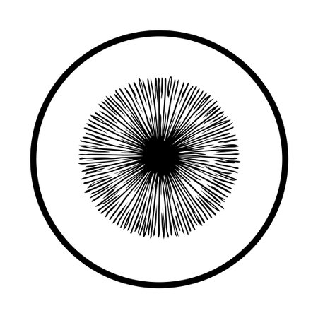 Minimalist abstract line art featuring a bursting star-like pattern contained within a circle. A simple yet striking graphic design element.のイラスト素材