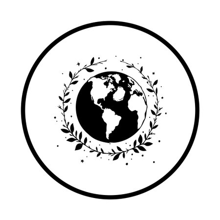 A black and white image of earth, surrounded by floral elements, evokes themes of environmental conservation and ecological balance, symbolizing a commitment to sustainability.のイラスト素材