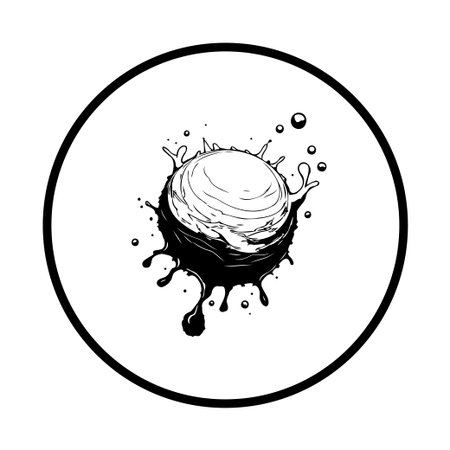 A striking monochrome vector illustration featuring a dynamic liquid splash design. Encapsulated within a circular frame, the illustration provides a bold and visually engaging element.のイラスト素材