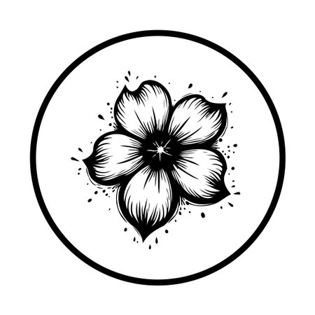 Detailed graphic illustration of a flower inside a circle on a white background, suitable for various designs.のイラスト素材
