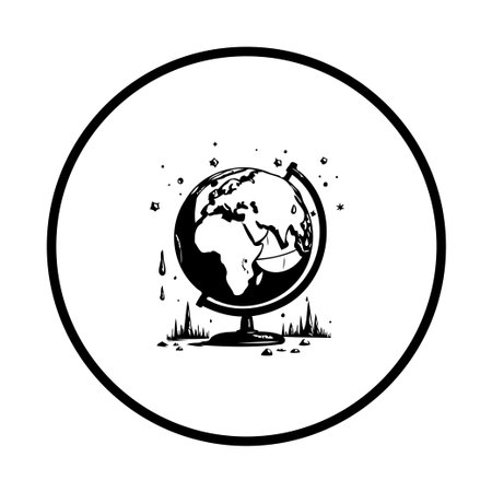 A black and white globe illustration, featuring clear continental outlines and a stand. Perfect for educational materials, travel blogs, and geographical presentations.のイラスト素材
