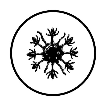 A monochrome graphic representation of a neuron showcases its dendrites branching out from the cell body, symbolizing complex biological processes and connectivity in neural networks.のイラスト素材