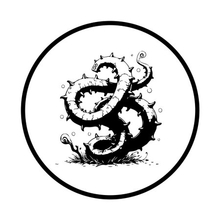 This illustration showcases a spiky worm within a circular frame. The design blends fantasy with intricate details, creating a captivating image perfect for art projects.のイラスト素材