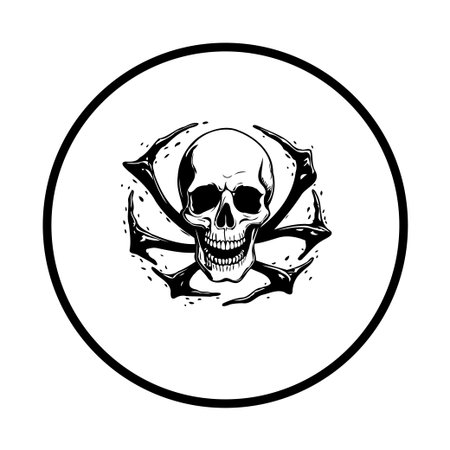 A skull and crossbones emblem in black vector format. A universal sign of danger, piracy, toxicity, and warning. Perfect for designs that need a spooky and grunge element.のイラスト素材