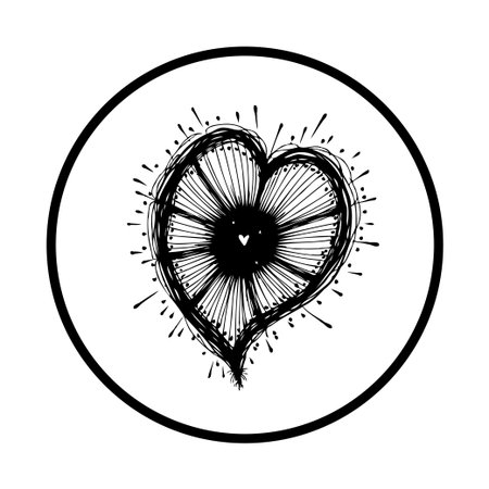 A minimalist abstract illustration of a heart with radiating lines, expressing love and emotion. Perfect for creative projects and designs.のイラスト素材