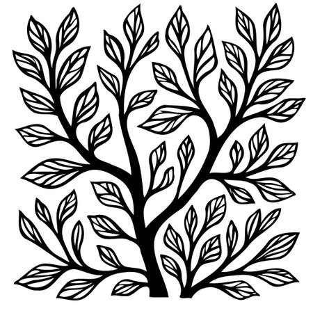 A black and white tree with leaves creates a simple design, perfect for printing crafts or nature-inspired themes, showcasing elegant botanical illustration.のイラスト素材