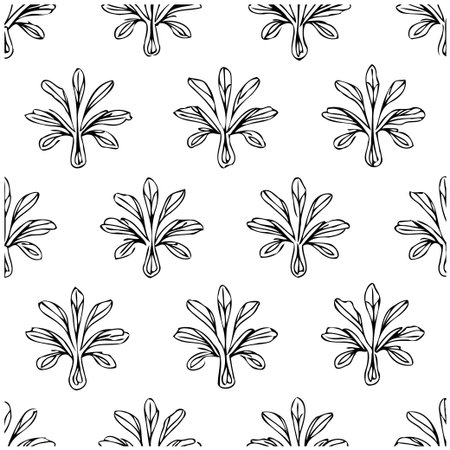 This is a floral seamless pattern with hand-drawn elements of leaves. This botanical design is perfect for textile, wrapping paper, or wallpaper. The simple design is elegant and refined.のイラスト素材