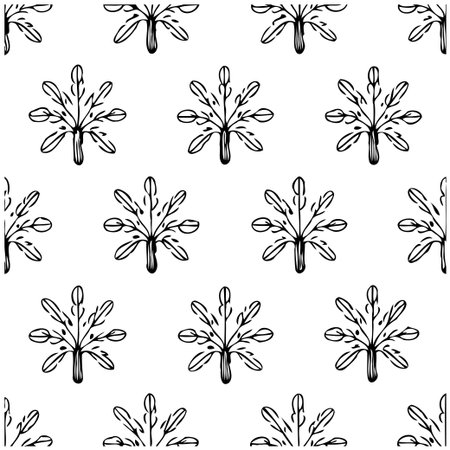 Seamless pattern of hand-drawn botanical leaves on a white background. Vector illustration of a simple and minimalist design for backgrounds, textiles, and other creative projects.のイラスト素材