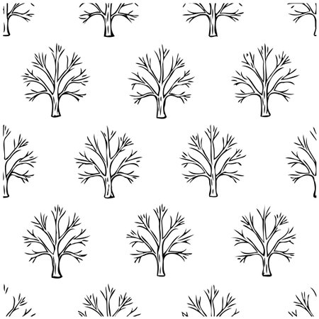 This seamless pattern features minimalist winter tree silhouettes against a clean white background. Ideal for adding a touch of nature to design projects.のイラスト素材