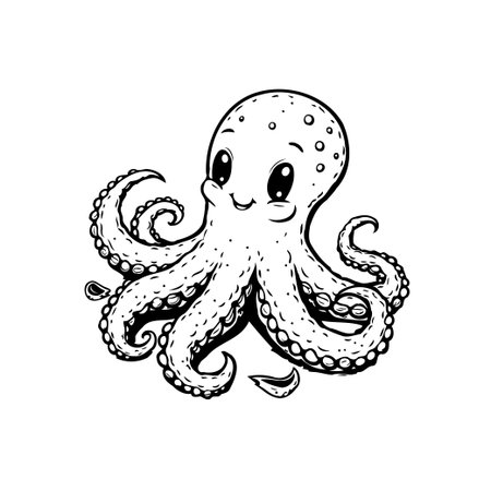 An adorable cartoon octopus with big eyes and a charming smile, perfect for children's books and educational materials.のイラスト素材