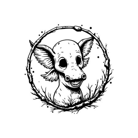 A creepy creature illustration with unsettling details and dark elements, perfect for macabre designs and horror themes. This weird and unique artwork evokes a sense of fear and intrigueのイラスト素材