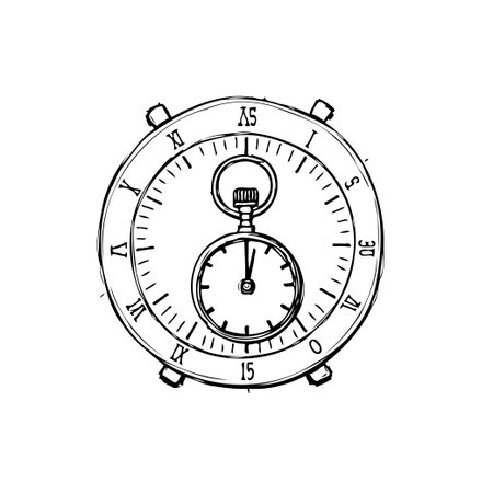 A hand-drawn illustration of a vintage pocket watch symbolizing time and nostalgia, suitable for various creative design projects.のイラスト素材