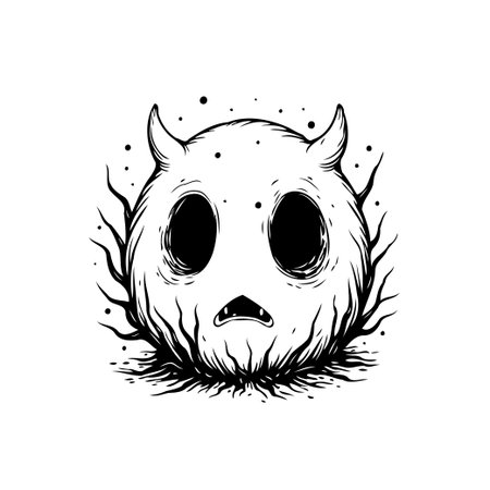 Creepy halloween monster illustration with horns eerie eyes and a surprised expression for dark themed projects. Perfect illustration with details.のイラスト素材