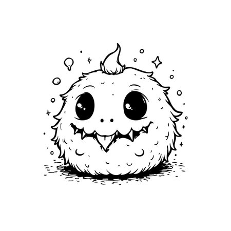 A cute and fluffy cartoon monster illustration, perfect for kids' books or any project needing a touch of whimsical charm.のイラスト素材