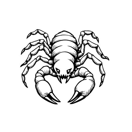A menacing arachnid illustration featuring sharp claws and piercing eyes creates a terrifying fusion of spider and scorpion, perfect for horror or fantasy themes.のイラスト素材