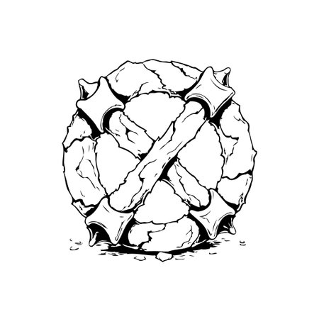 This is a detailed hand drawn sketch of a fantasy stone amulet with two axes, perfect for medieval or fantasy themed projects.のイラスト素材