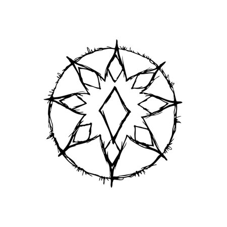 This striking illustration features a black and white abstract mandala, centered around diamond shapes, perfect for adding a decorative touch to any design project.のイラスト素材