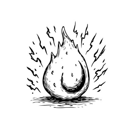 A monochrome drawing depicts a stylized fire element, evoking mystical energy and primal power with its simple lines, captures the essence of burning in hand drawn illustration.のイラスト素材